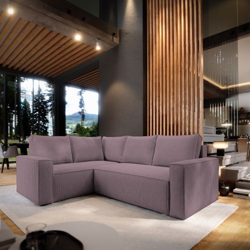 Canapé D'angle Estano Violet En Velours Côtelé Avec Fonction De Couchage