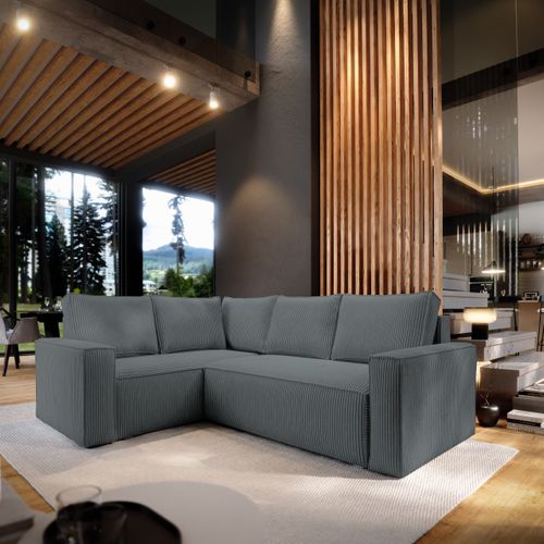 Canapé D'angle Estano Gris En Velours Côtelé Avec Fonction De Couchage
