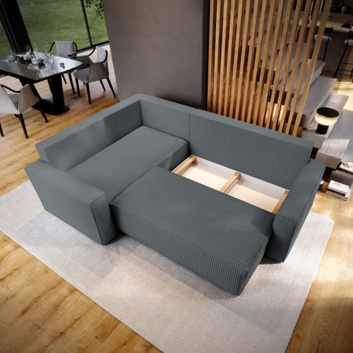 Canapé D'angle Estano Gris En Velours Côtelé Avec Fonction De Couchage