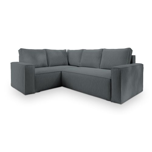 Canapé D'angle Estano Gris En Velours Côtelé Avec Fonction De Couchage