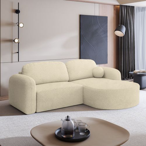 Canapé D'angle Amilia Crème En Bouclé Avec Fonction De Couchage