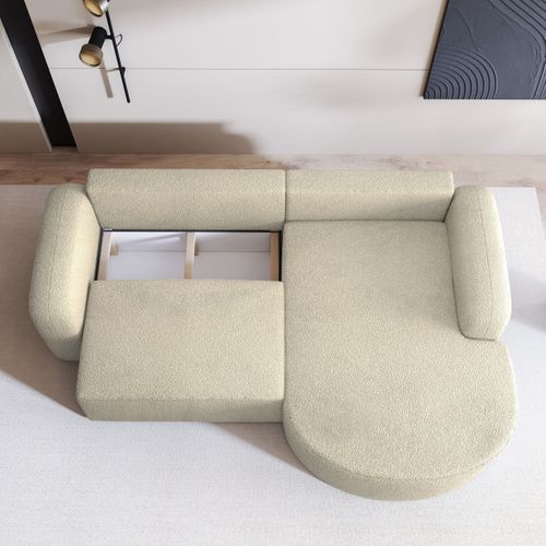 Canapé D'angle Amilia Crème En Bouclé Avec Fonction De Couchage