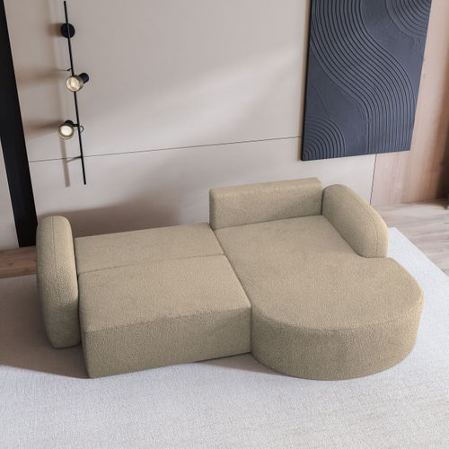Canapé D'angle Amilia Beige En Bouclé Avec Fonction De Couchage