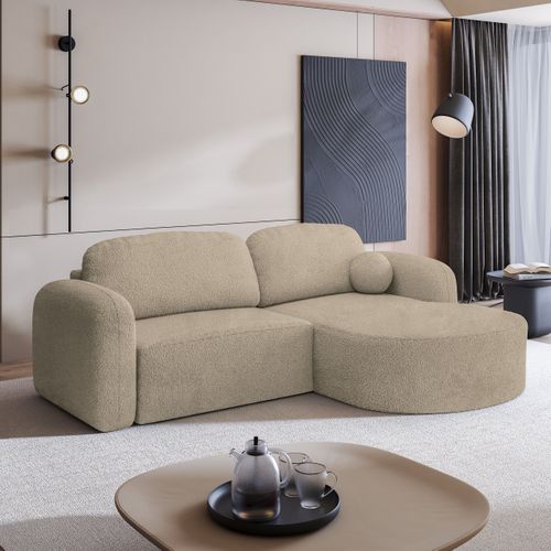 Canapé D'angle Amilia Beige En Bouclé Avec Fonction De Couchage
