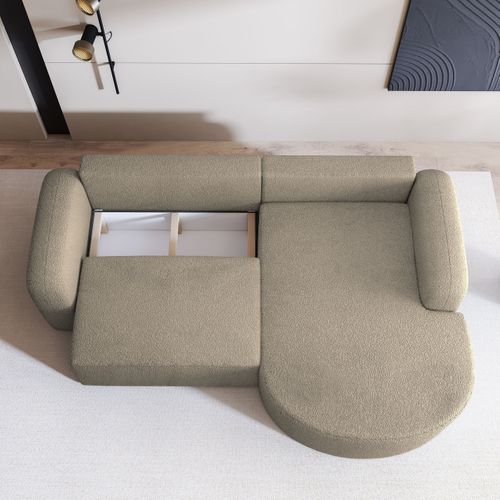 Canapé D'angle Amilia Beige En Bouclé Avec Fonction De Couchage