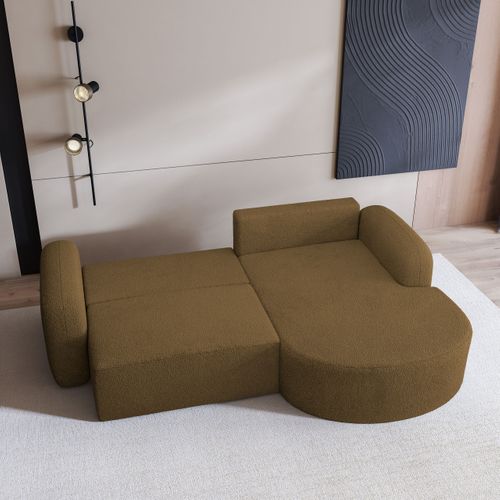 Canapé D'angle Amilia Orange En Bouclé Avec Fonction De Couchage