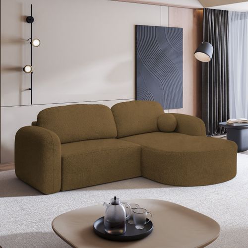 Canapé D'angle Amilia Orange En Bouclé Avec Fonction De Couchage