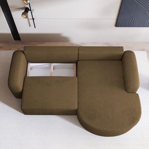 Canapé D'angle Amilia Orange En Bouclé Avec Fonction De Couchage