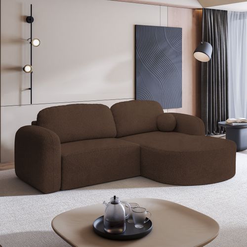 Canapé D'angle Amilia Marron En Bouclé Avec Fonction De Couchage
