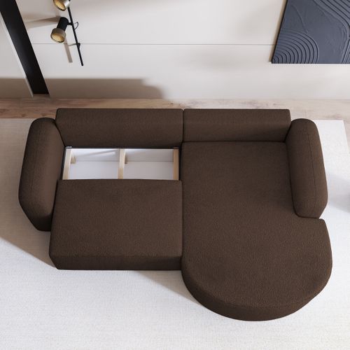 Canapé D'angle Amilia Marron En Bouclé Avec Fonction De Couchage