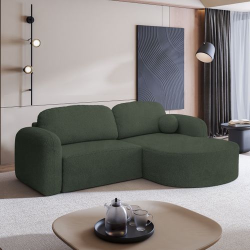 Canapé D'angle Amilia Vert En Bouclé Avec Fonction De Couchage