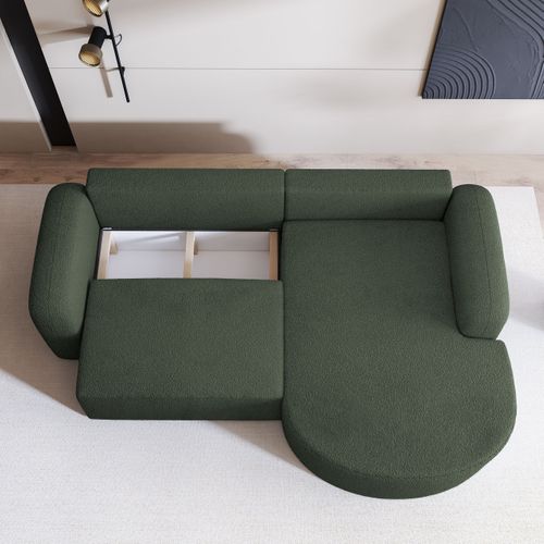 Canapé D'angle Amilia Vert En Bouclé Avec Fonction De Couchage