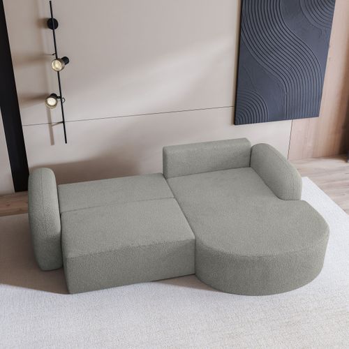 Canapé D'angle Amilia Gris Clair En Bouclé Avec Fonction De Couchage
