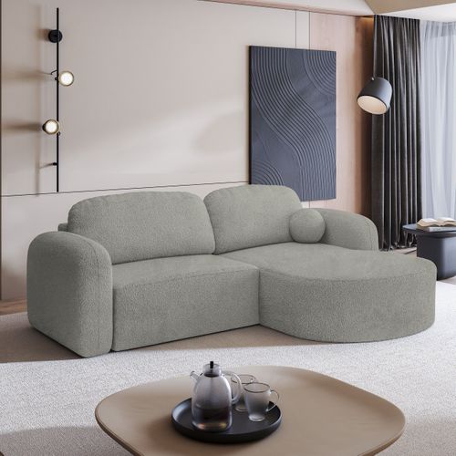 Canapé D'angle Amilia Gris Clair En Bouclé Avec Fonction De Couchage