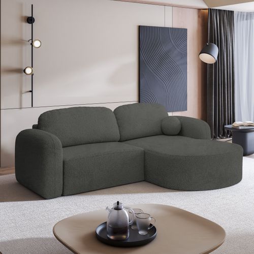 Canapé D'angle Amilia Gris En Bouclé Avec Fonction De Couchage