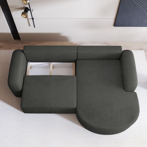 Canapé D'angle Amilia Gris En Bouclé Avec Fonction De Couchage