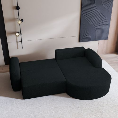 Canapé D'angle Amilia Noir En Bouclé Avec Fonction De Couchage