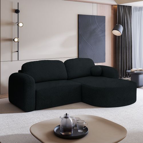 Canapé D'angle Amilia Noir En Bouclé Avec Fonction De Couchage