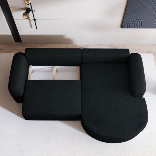 Canapé D'angle Amilia Noir En Bouclé Avec Fonction De Couchage