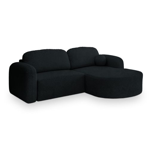 Canapé D'angle Amilia Noir En Bouclé Avec Fonction De Couchage