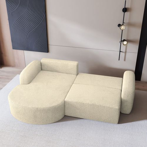 Canapé D'angle Amilia Crème En Bouclé Avec Fonction De Couchage