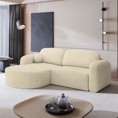 Canapé D'angle Amilia Crème En Bouclé Avec Fonction De Couchage
