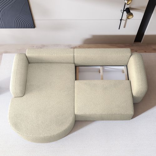 Canapé D'angle Amilia Crème En Bouclé Avec Fonction De Couchage