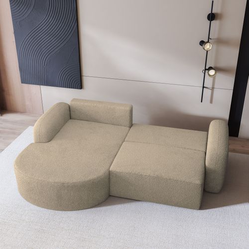 Canapé D'angle Amilia Beige En Bouclé Avec Fonction De Couchage