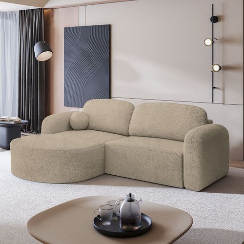 Canapé D'angle Amilia Beige En Bouclé Avec Fonction De Couchage