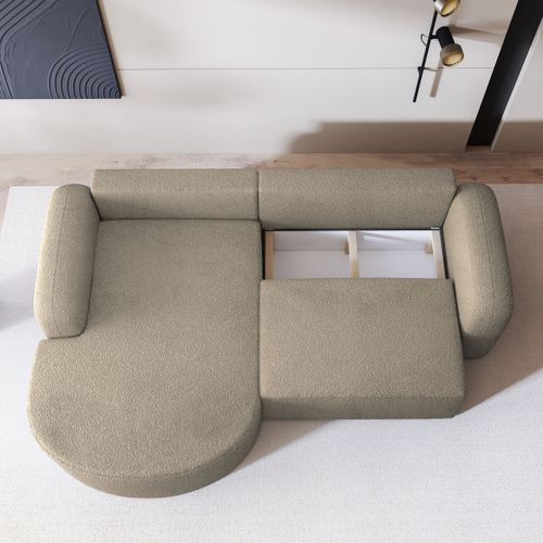 Canapé D'angle Amilia Beige En Bouclé Avec Fonction De Couchage