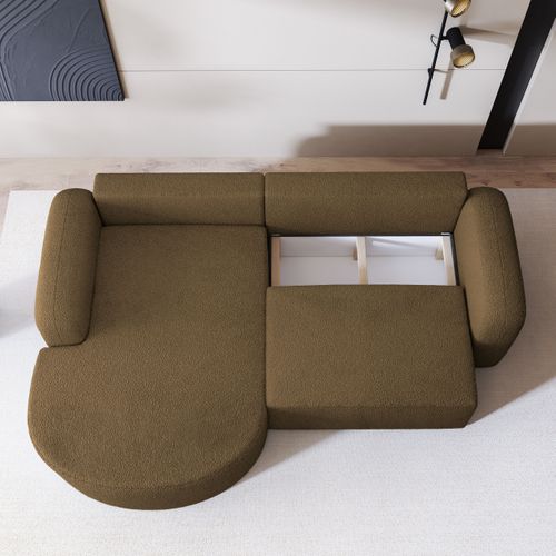 Canapé D'angle Amilia Orange En Bouclé Avec Fonction De Couchage