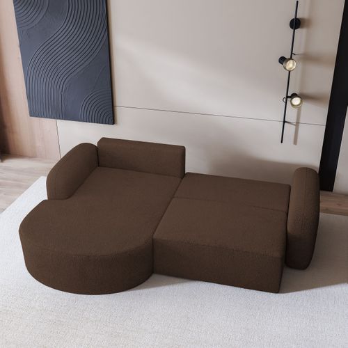 Canapé D'angle Amilia Marron En Bouclé Avec Fonction De Couchage