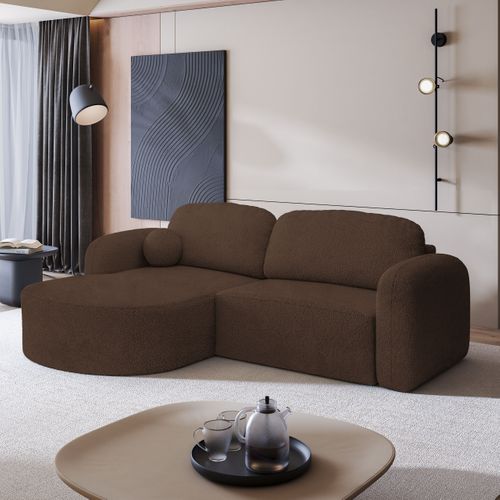 Canapé D'angle Amilia Marron En Bouclé Avec Fonction De Couchage