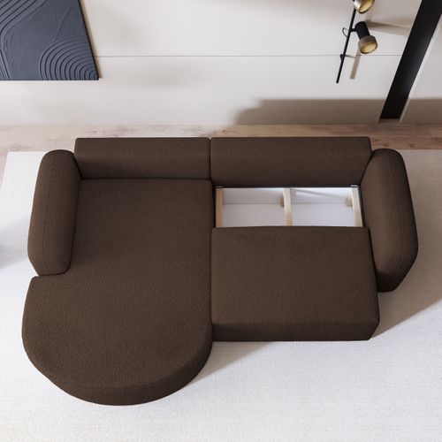 Canapé D'angle Amilia Marron En Bouclé Avec Fonction De Couchage