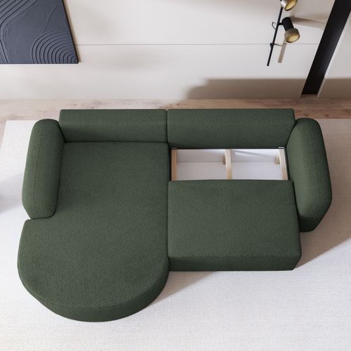 Canapé D'angle Amilia Vert En Bouclé Avec Fonction De Couchage