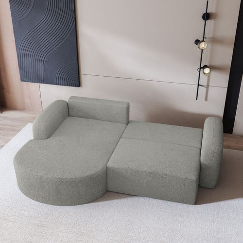 Canapé D'angle Amilia Gris Clair En Bouclé Avec Fonction De Couchage