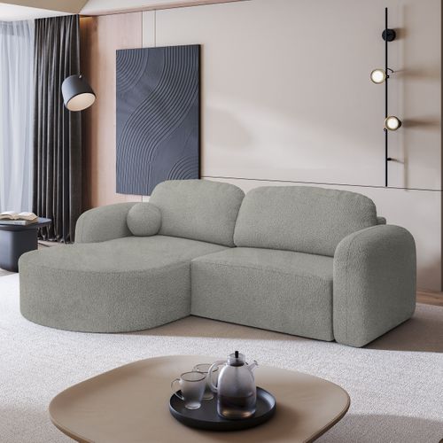 Canapé D'angle Amilia Gris Clair En Bouclé Avec Fonction De Couchage