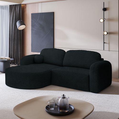 Canapé D'angle Amilia Noir En Bouclé Avec Fonction De Couchage
