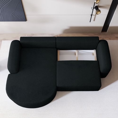 Canapé D'angle Amilia Noir En Bouclé Avec Fonction De Couchage