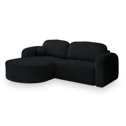 Canapé D'angle Amilia Noir En Bouclé Avec Fonction De Couchage