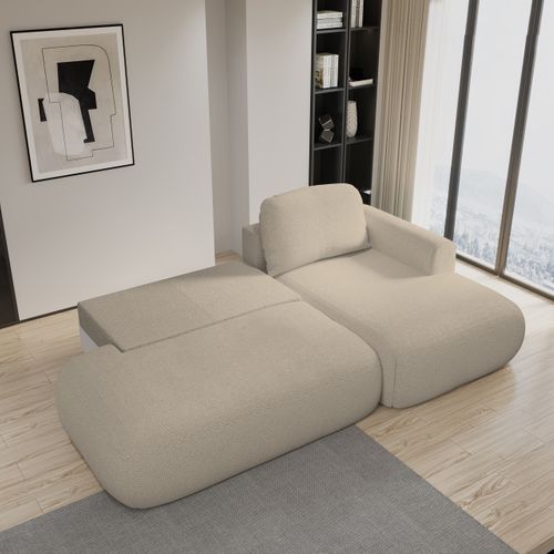 Canapé D'angle Nuvira Beige En Bouclé Avec Fonction De Couchage