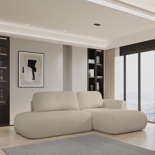 Canapé D'angle Nuvira Beige En Bouclé Avec Fonction De Couchage