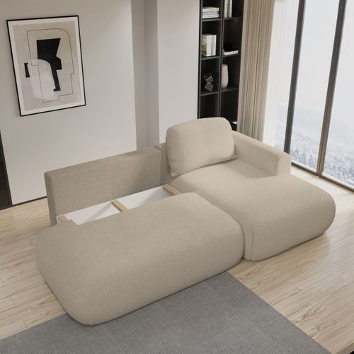Canapé D'angle Nuvira Beige En Bouclé Avec Fonction De Couchage