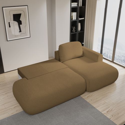 Canapé D'angle Nuvira Orange En Bouclé Avec Fonction De Couchage