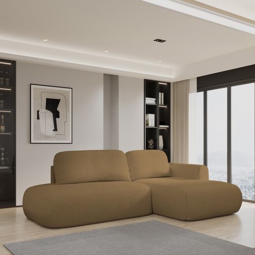 Canapé D'angle Nuvira Orange En Bouclé Avec Fonction De Couchage