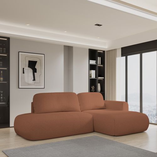 Canapé D'angle Nuvira Cuivré En Bouclé Avec Fonction De Couchage