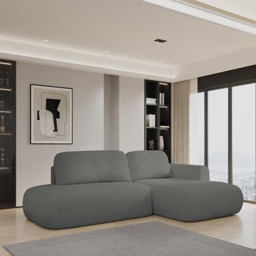 Canapé D'angle Nuvira Gris En Bouclé Avec Fonction De Couchage