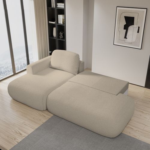 Canapé D'angle Nuvira Beige En Bouclé Avec Fonction De Couchage