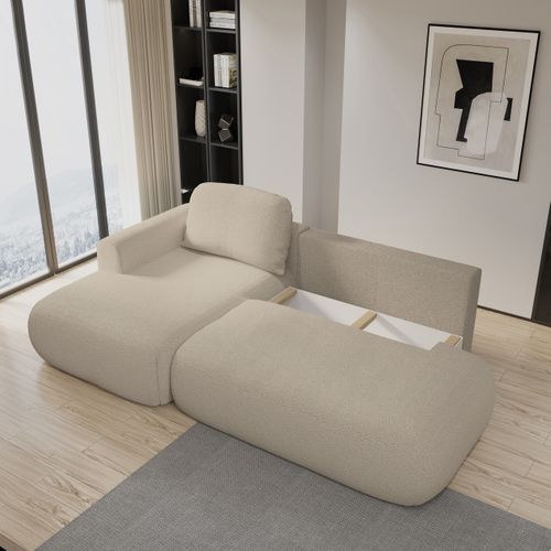 Canapé D'angle Nuvira Beige En Bouclé Avec Fonction De Couchage