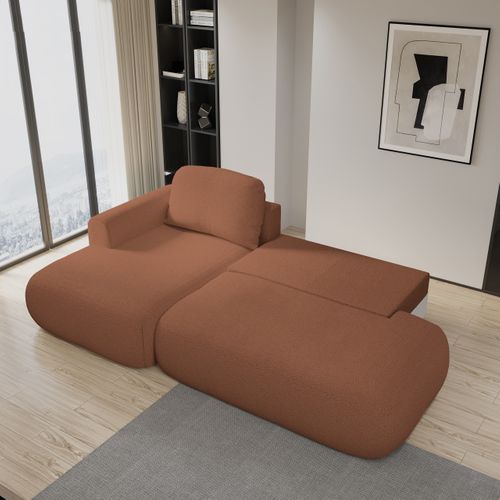 Canapé D'angle Nuvira Cuivré En Bouclé Avec Fonction De Couchage